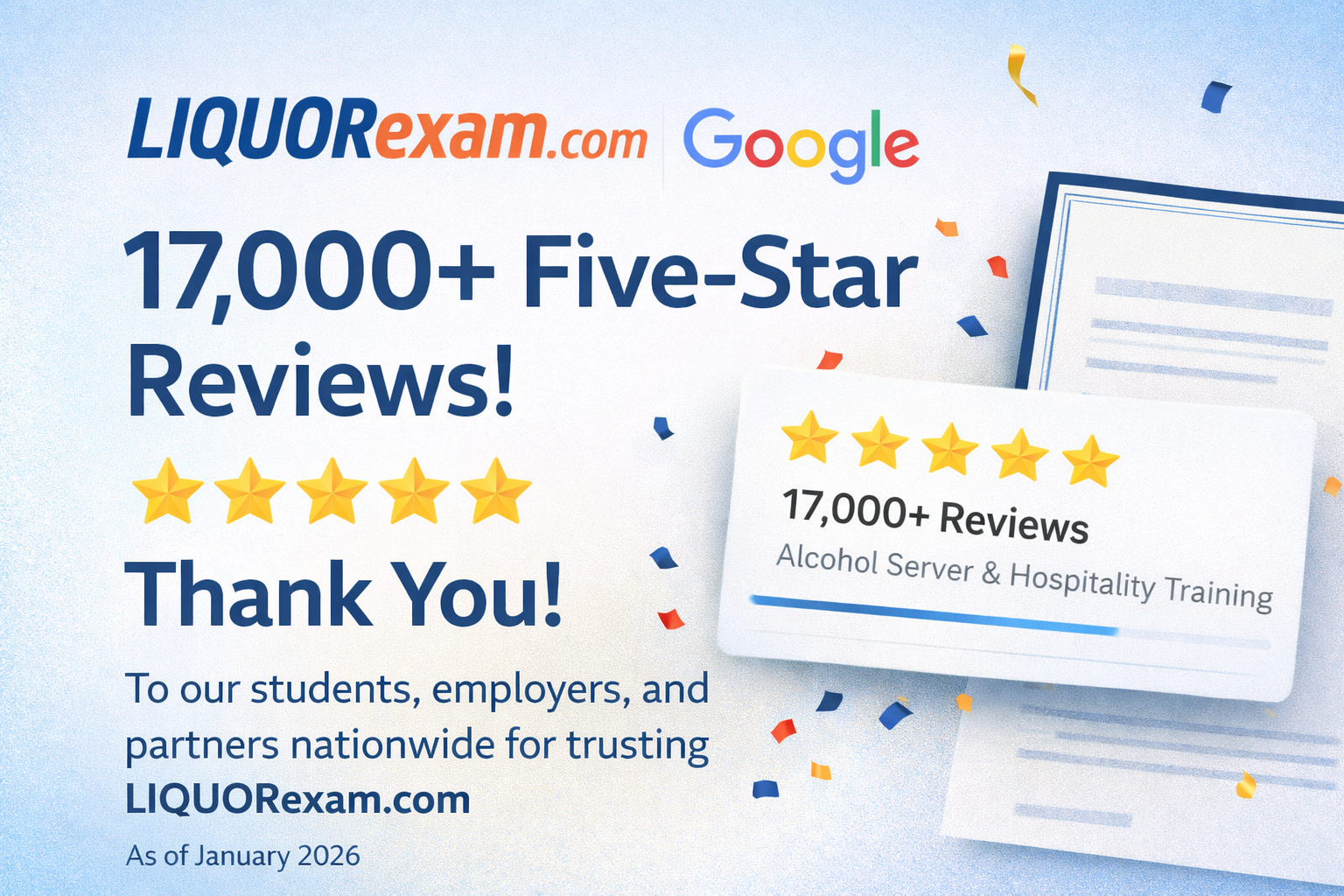 Celebrating 17,000+ Five-Star Google Reviews for LIQUORexam.com